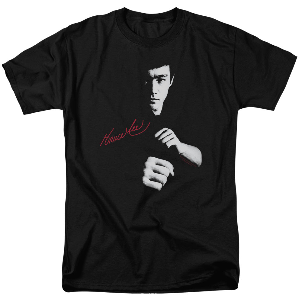 AN OFFCIALLY LICENSED BRUCE LEE THE DRAGON AWAITS MEN'S REGULAR FIT T-SHIRT BLACK