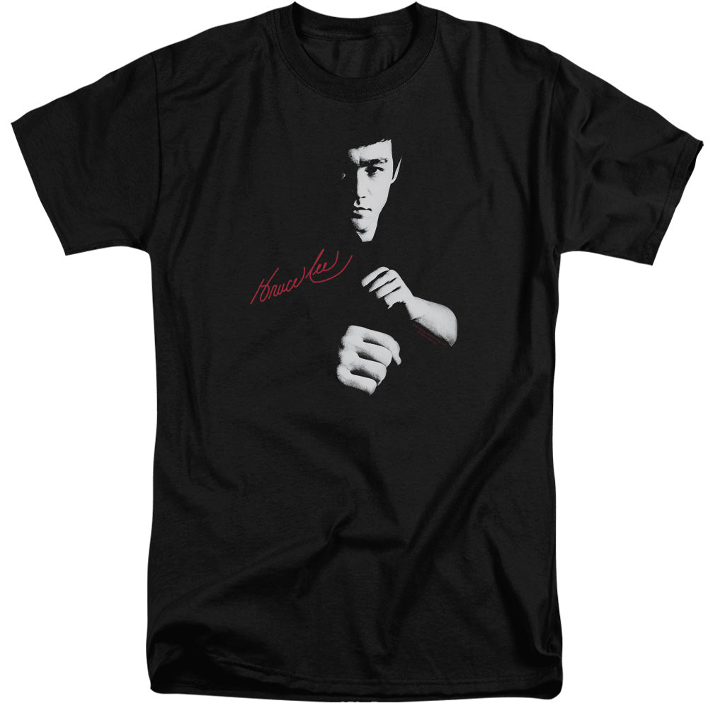 AN OFFCIALLY LICENSED BRUCE LEE THE DRAGON AWAITS MEN'S TALL FIT T-SHIRT BLACK