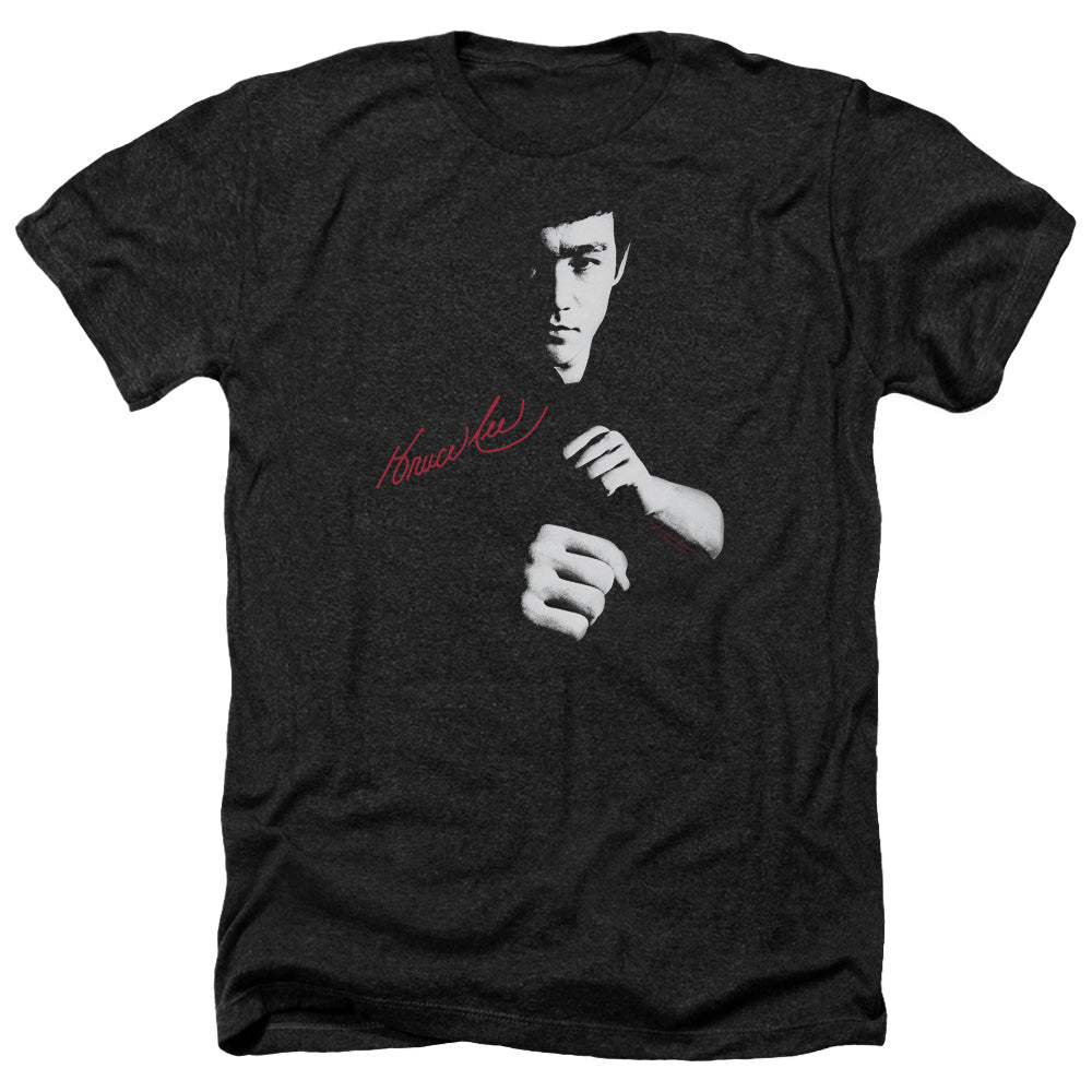 AN OFFCIALLY LICENSED BRUCE LEE THE DRAGON AWAITS MEN'S HEATHER T-SHIRT CHARCOAL
