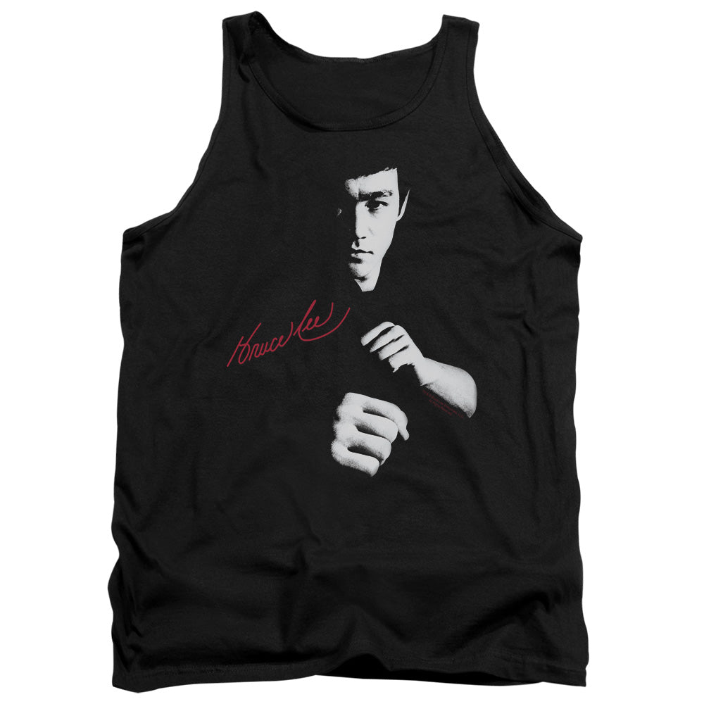 AN OFFCIALLY LICENSED BRUCE LEE THE DRAGON AWAITS ADULT UNISEX TANK TOP BLACK