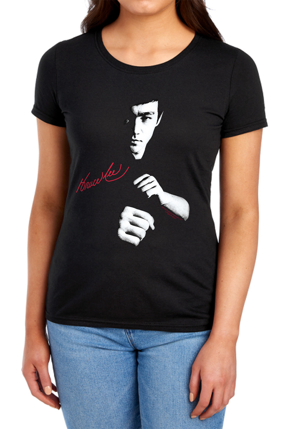 AN OFFCIALLY LICENSED BRUCE LEE THE DRAGON AWAITS WOMEN'S REGULAR FIT T-SHIRT BLACK