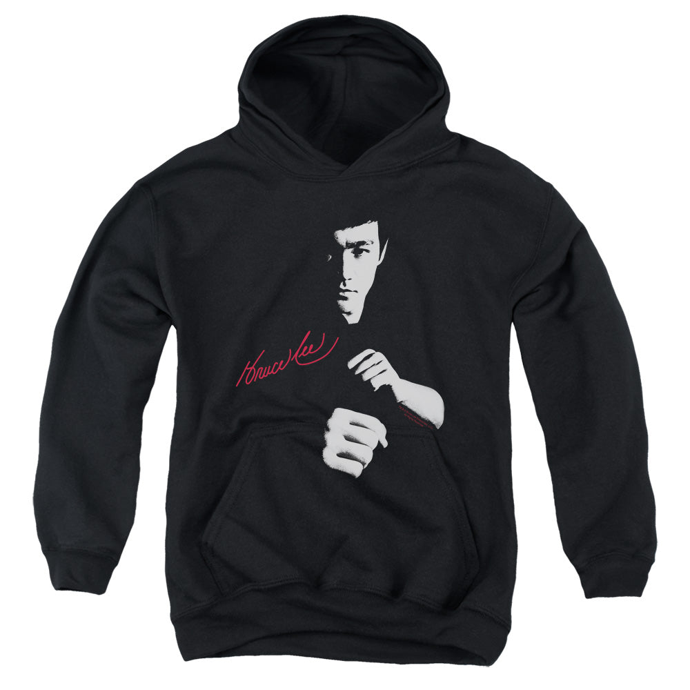 AN OFFCIALLY LICENSED BRUCE LEE THE DRAGON AWAITS YOUTH HOODIE BLACK