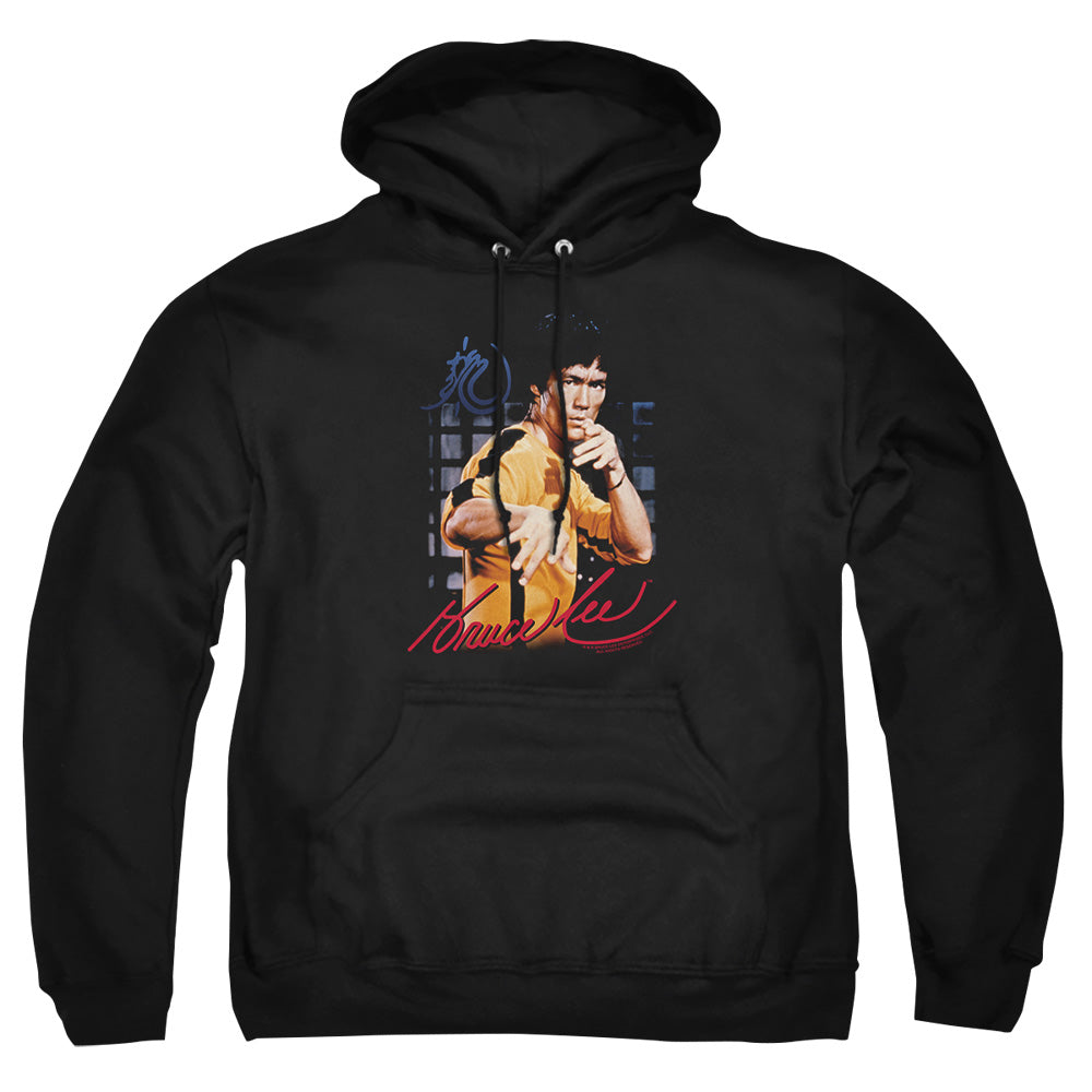 AN OFFCIALLY LICENSED BRUCE LEE YELLOW JUMPSUIT ADULT UNISEX PULLOVER HOODIE BLACK