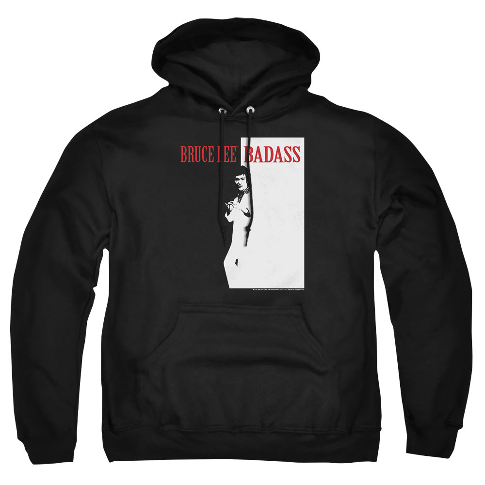 AN OFFCIALLY LICENSED BRUCE LEE BADASS ADULT UNISEX PULLOVER HOODIE BLACK