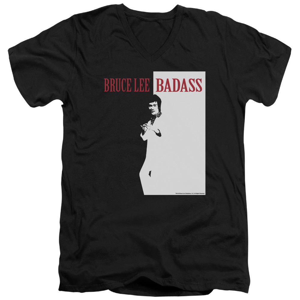 AN OFFCIALLY LICENSED BRUCE LEE BADASS MEN'S V-NECK T-SHIRT BLACK