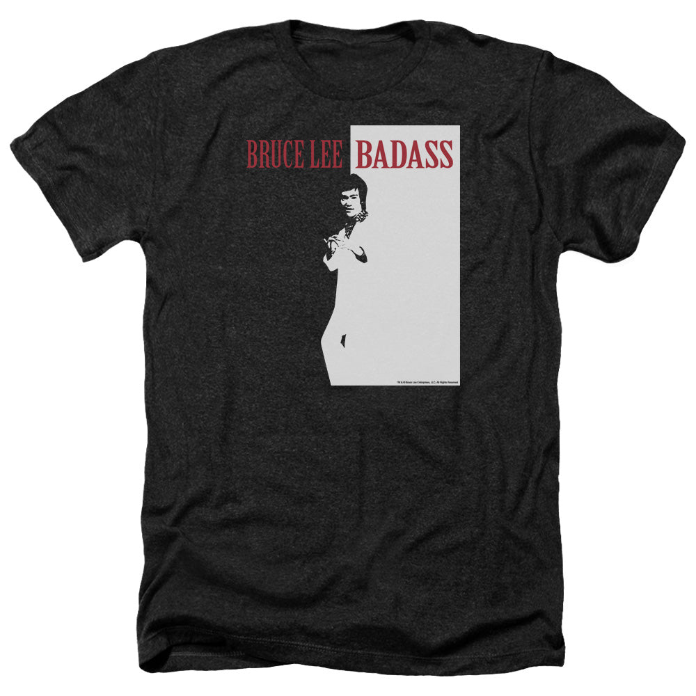 AN OFFCIALLY LICENSED BRUCE LEE BADASS MEN'S HEATHER T-SHIRT CHARCOAL