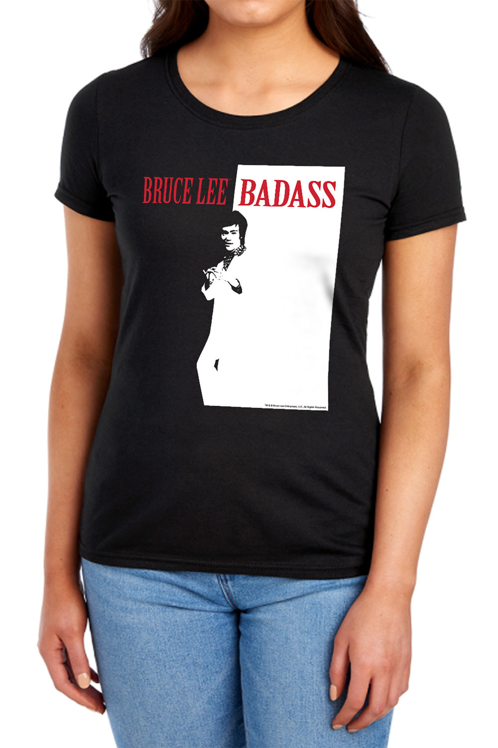 AN OFFCIALLY LICENSED BRUCE LEE BADASS WOMEN'S REGULAR FIT T-SHIRT BLACK