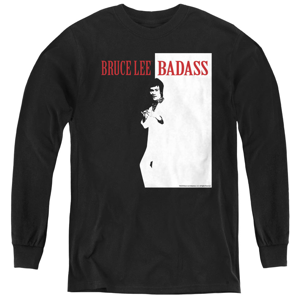 AN OFFCIALLY LICENSED BRUCE LEE BADASS YOUTH LONG SLEEVE T-SHIRT BLACK