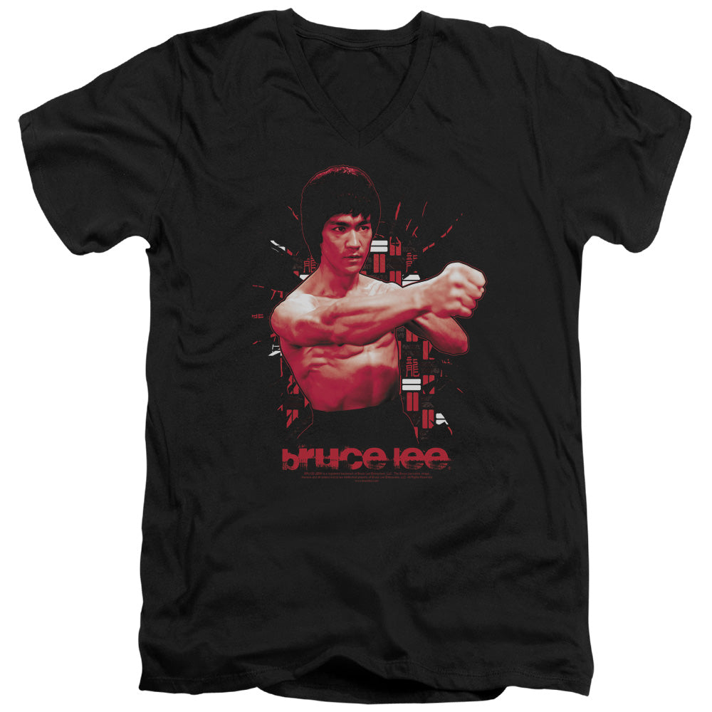 AN OFFCIALLY LICENSED BRUCE LEE THE SHATTERING FIST MEN'S V-NECK T-SHIRT BLACK