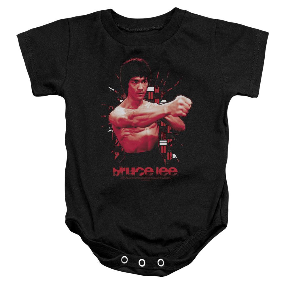 AN OFFCIALLY LICENSED BRUCE LEE THE SHATTERING FIST BABY BODYSUIT BLACK