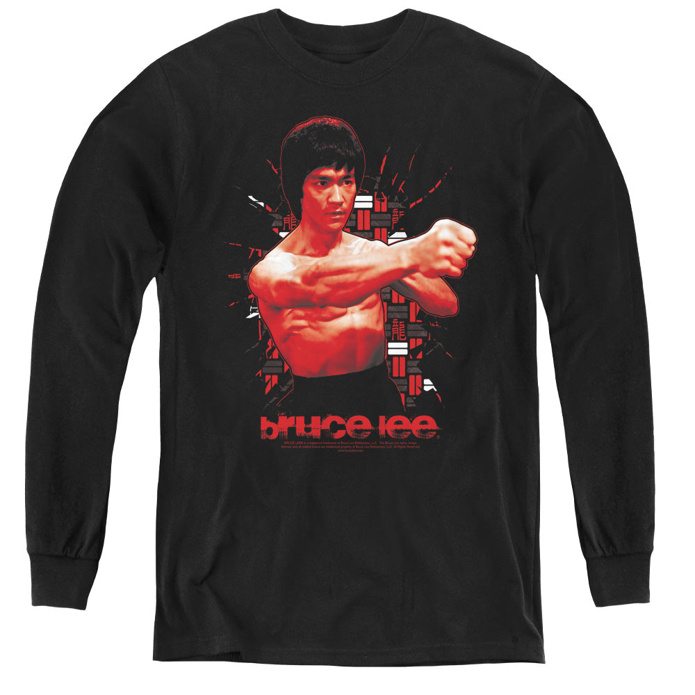AN OFFCIALLY LICENSED BRUCE LEE THE SHATTERING FIST YOUTH LONG SLEEVE T-SHIRT BLACK