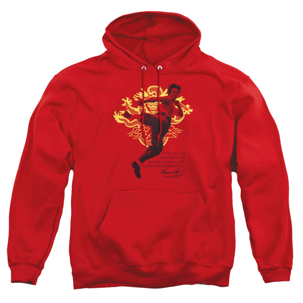 AN OFFCIALLY LICENSED BRUCE LEE IMMORTAL DRAGON ADULT UNISEX PULLOVER HOODIE RED