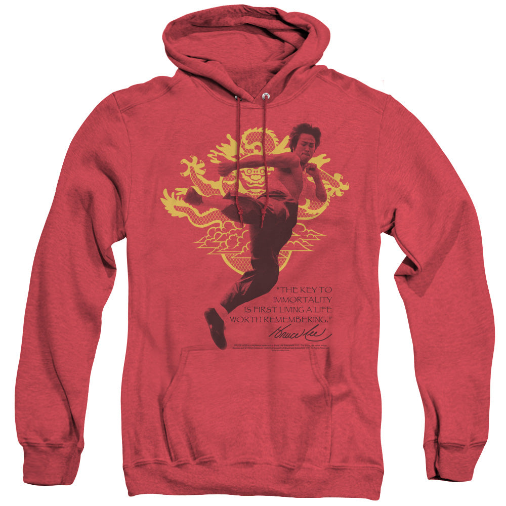 AN OFFCIALLY LICENSED BRUCE LEE IMMORTAL DRAGON ADULT UNISEX HEATHER PULLOVER HOODIE RED