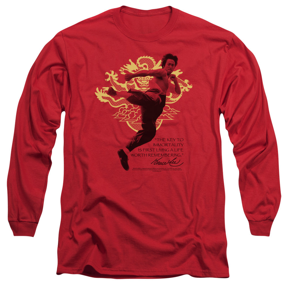 AN OFFCIALLY LICENSED BRUCE LEE IMMORTAL DRAGON MEN'S LONG SLEEVE T-SHIRT RED