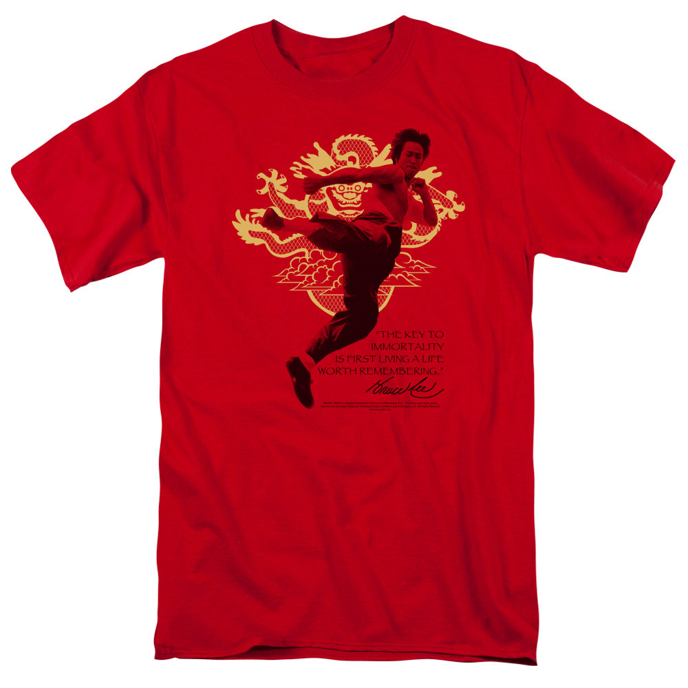 AN OFFCIALLY LICENSED BRUCE LEE IMMORTAL DRAGON MEN'S REGULAR FIT T-SHIRT RED