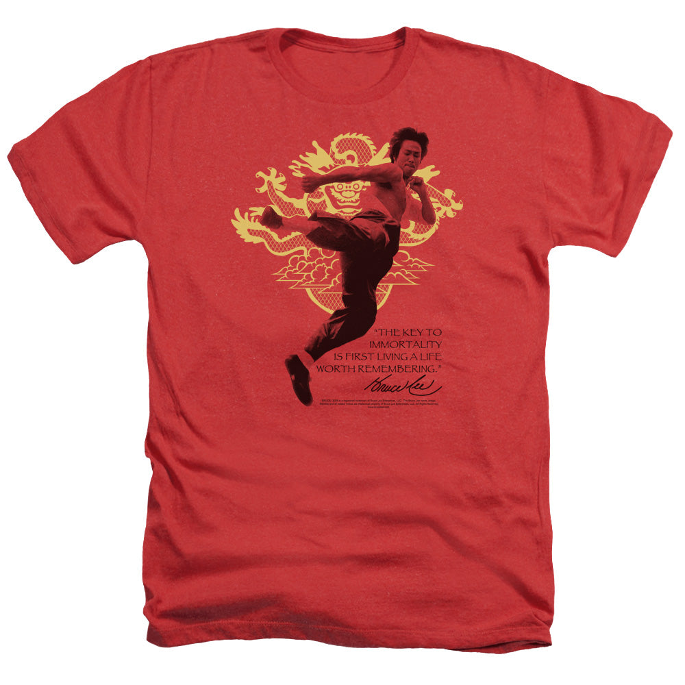 AN OFFCIALLY LICENSED BRUCE LEE IMMORTAL DRAGON MEN'S HEATHER T-SHIRT RED
