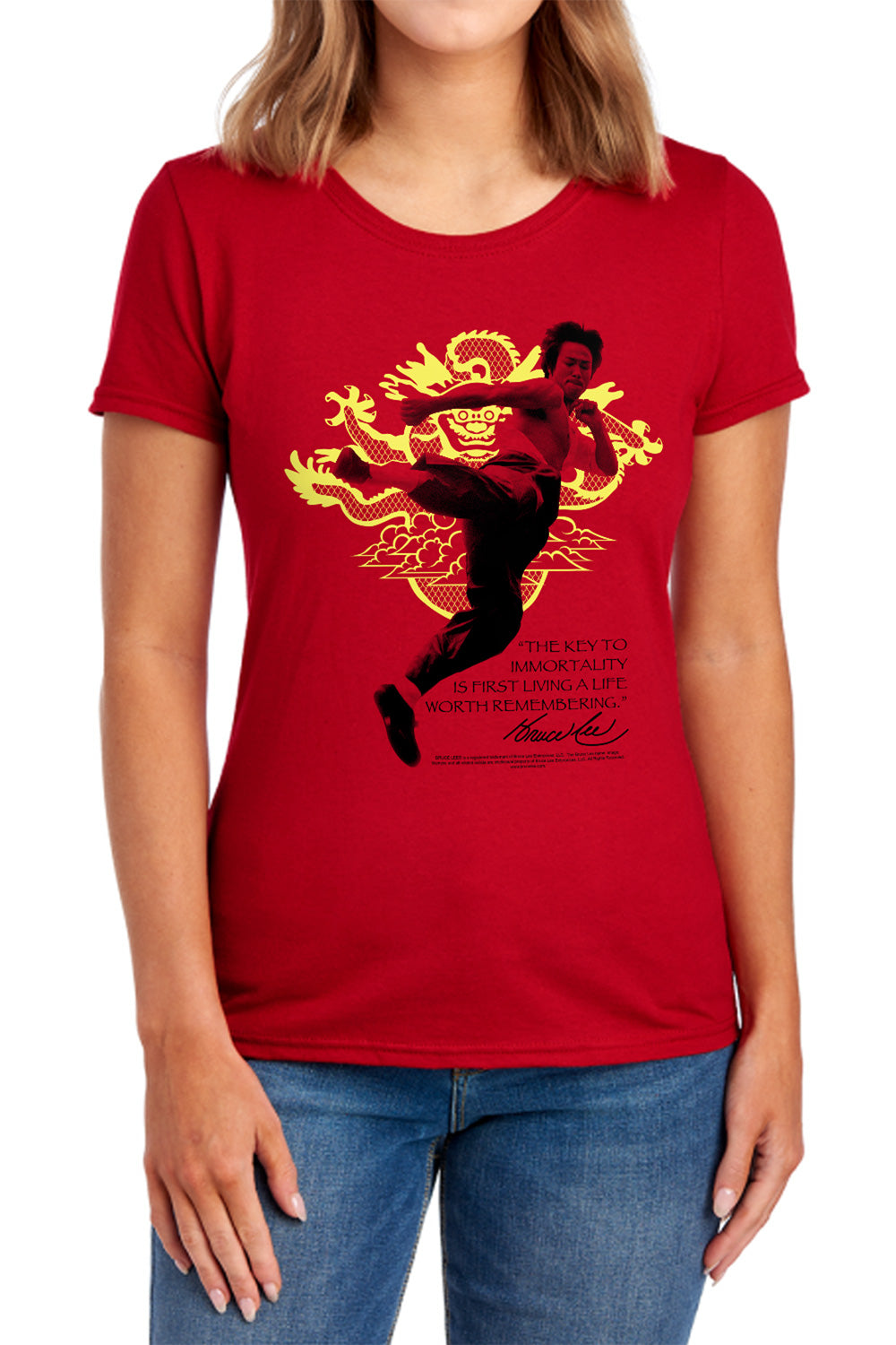 AN OFFCIALLY LICENSED BRUCE LEE IMMORTAL DRAGON WOMEN'S REGULAR FIT T-SHIRT RED