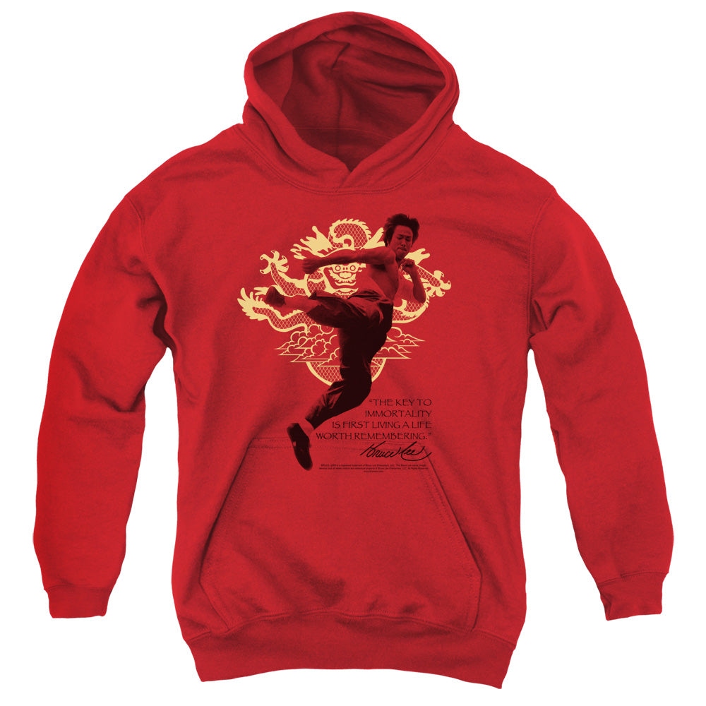 AN OFFCIALLY LICENSED BRUCE LEE IMMORTAL DRAGON YOUTH HOODIE RED