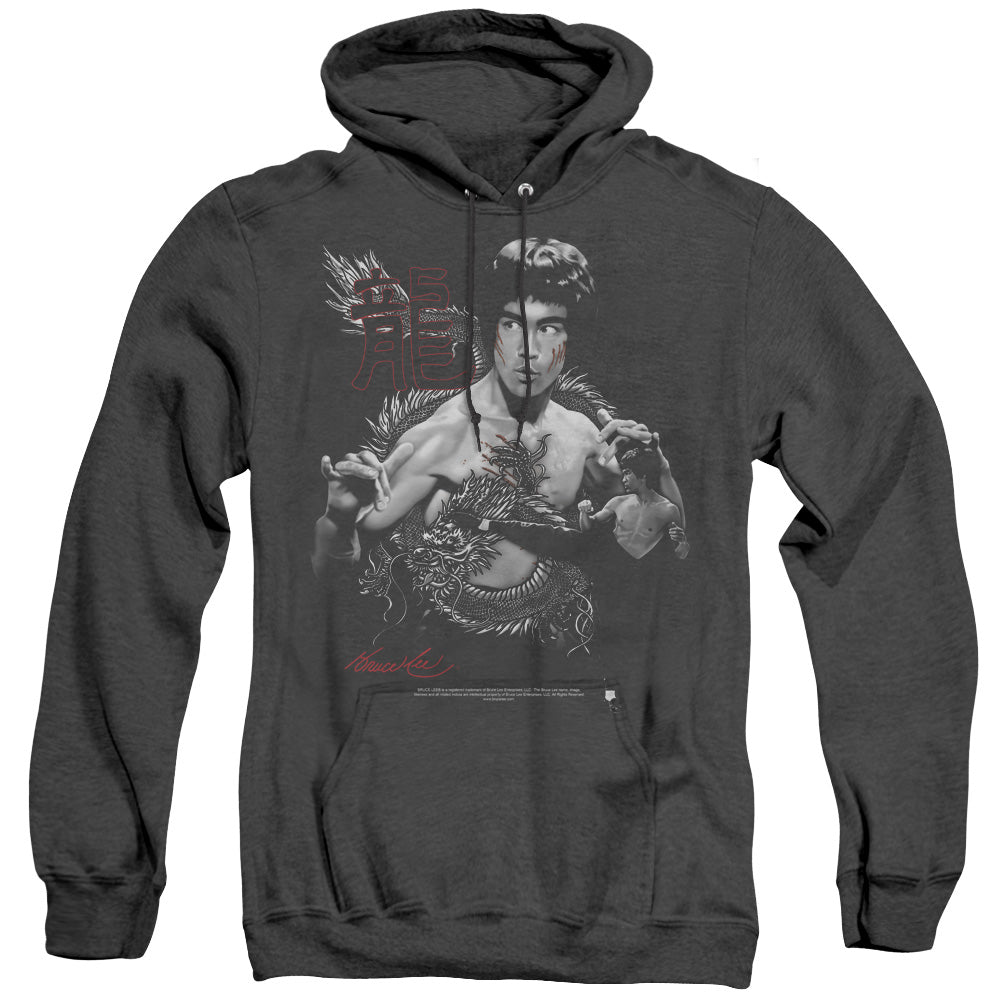 AN OFFCIALLY LICENSED BRUCE LEE THE DRAGON ADULT UNISEX HEATHER PULLOVER HOODIE BLACK