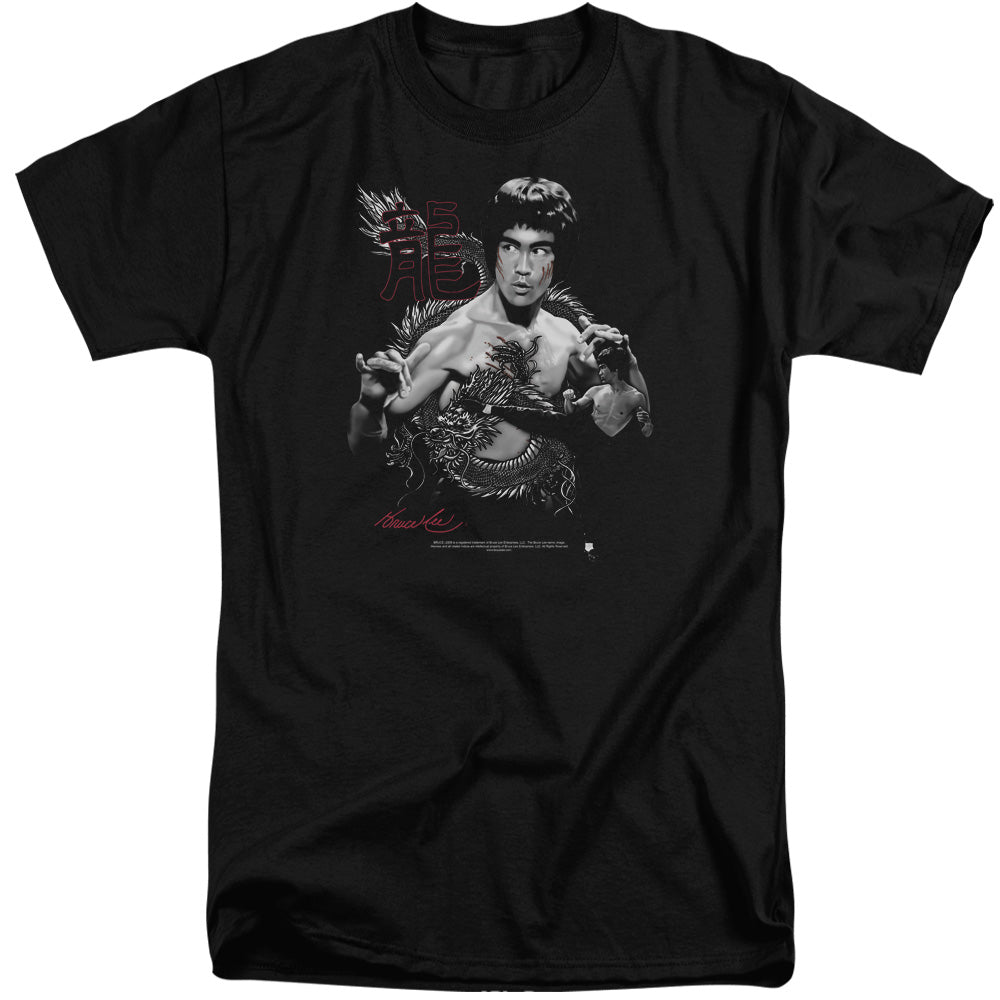 AN OFFCIALLY LICENSED BRUCE LEE THE DRAGON MEN'S TALL FIT T-SHIRT BLACK