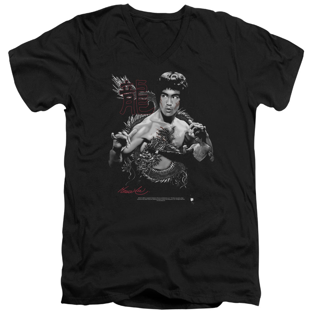 AN OFFCIALLY LICENSED BRUCE LEE THE DRAGON MEN'S V-NECK T-SHIRT BLACK