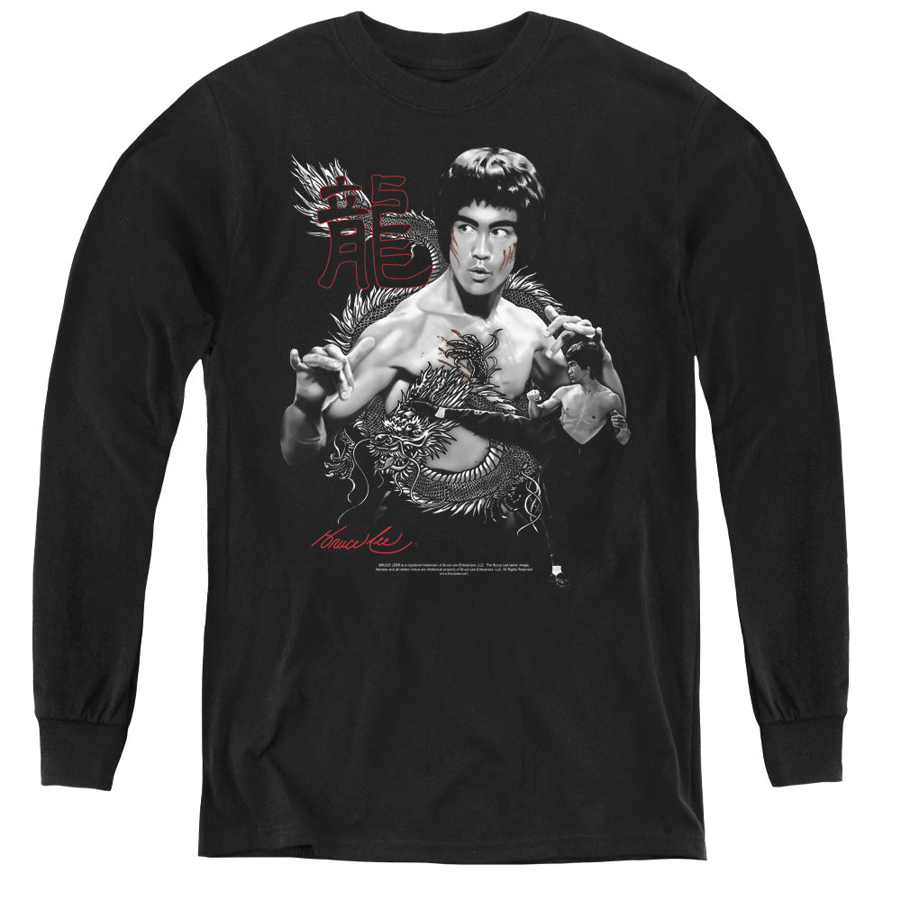 AN OFFCIALLY LICENSED BRUCE LEE THE DRAGON YOUTH LONG SLEEVE T-SHIRT BLACK