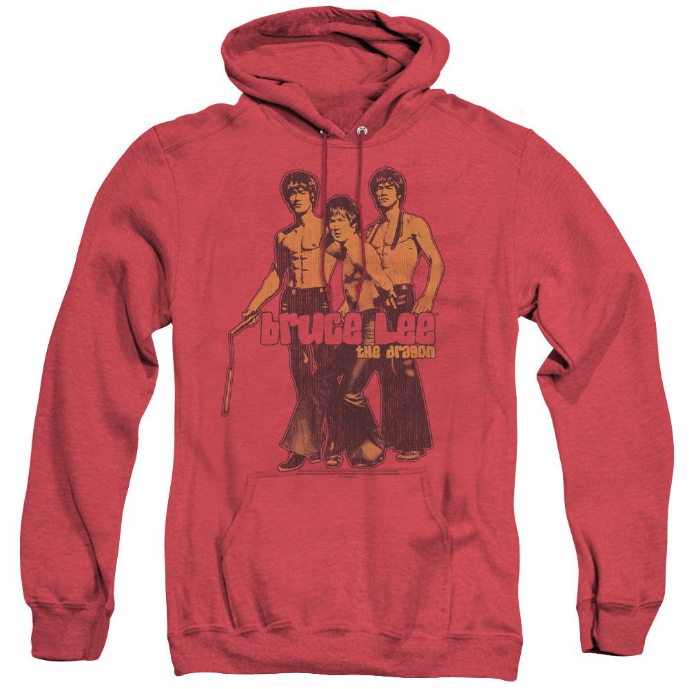 AN OFFCIALLY LICENSED BRUCE LEE NUNCHUCKS ADULT UNISEX HEATHER PULLOVER HOODIE RED