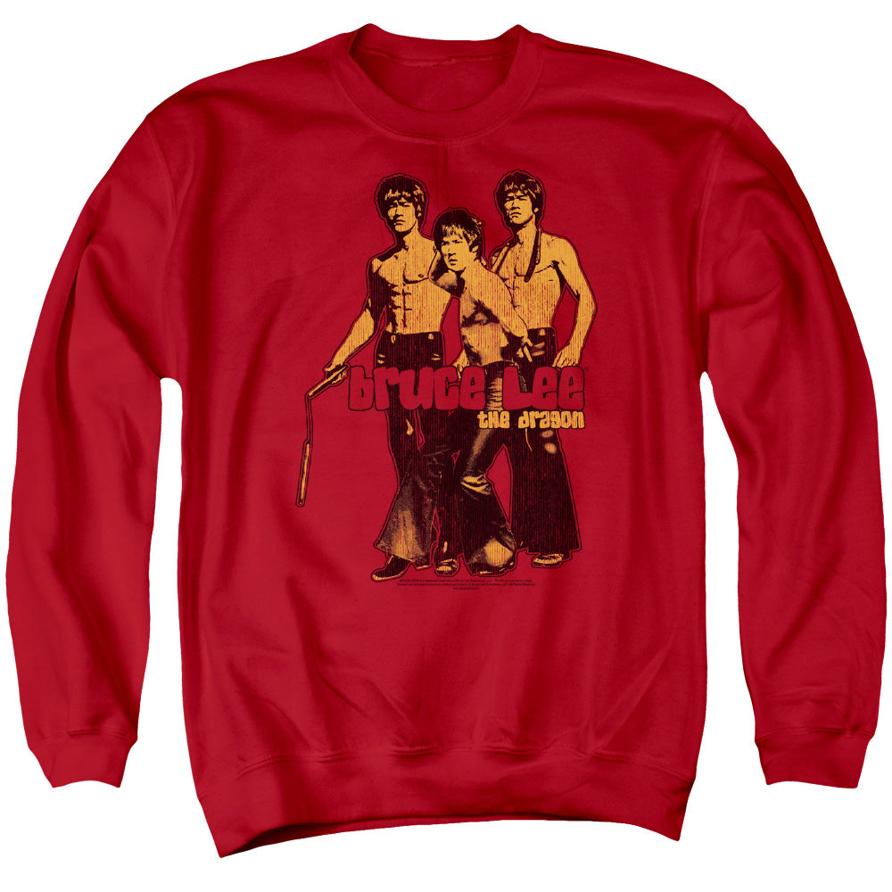 AN OFFCIALLY LICENSED BRUCE LEE NUNCHUCKS ADULT UNISEX CREWNECK SWEATSHIRT RED