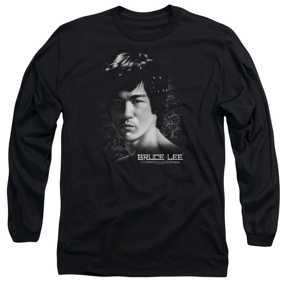 AN OFFCIALLY LICENSED BRUCE LEE IN YOUR FACE MEN'S LONG SLEEVE T-SHIRT BLACK
