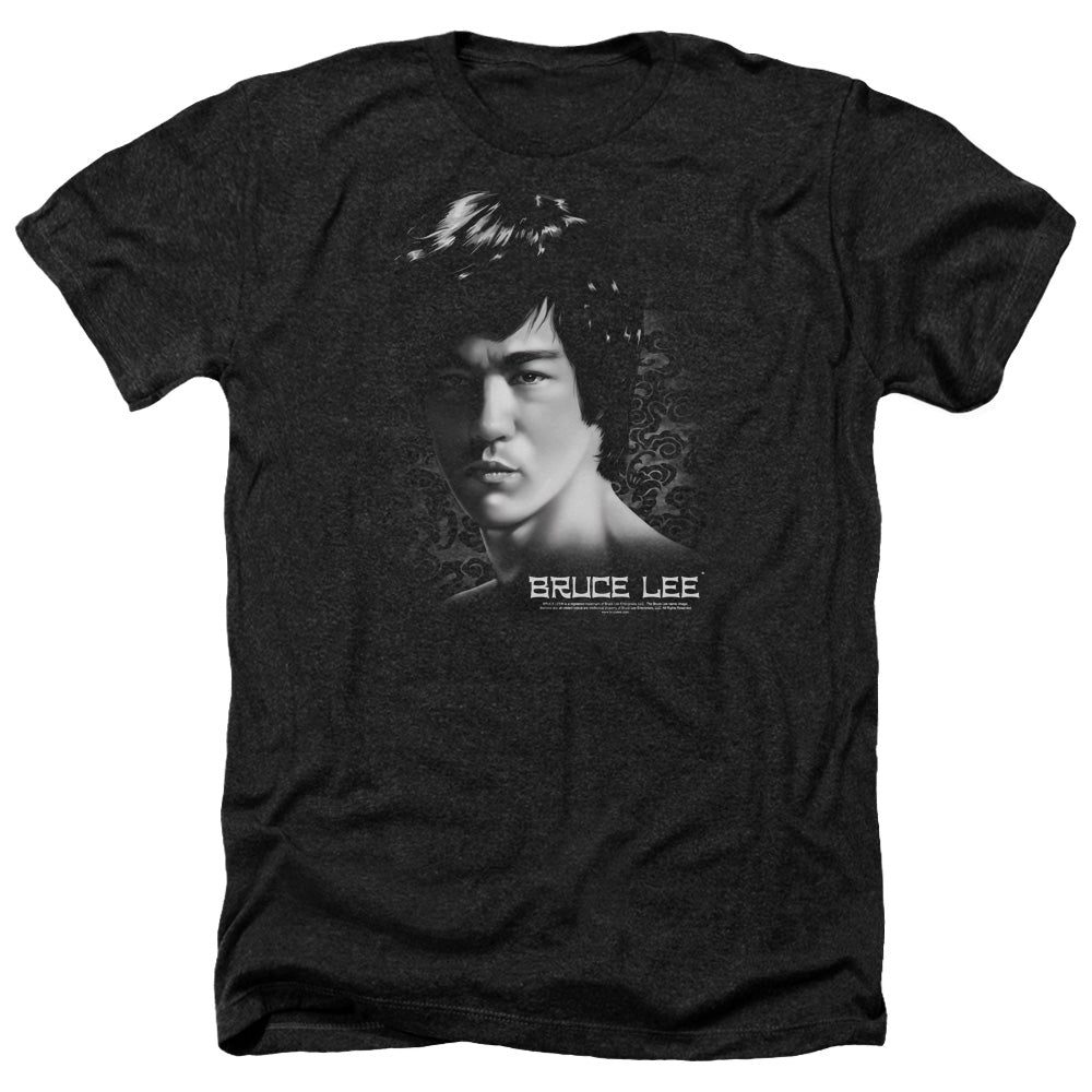 AN OFFCIALLY LICENSED BRUCE LEE IN YOUR FACE MEN'S HEATHER T-SHIRT CHARCOAL