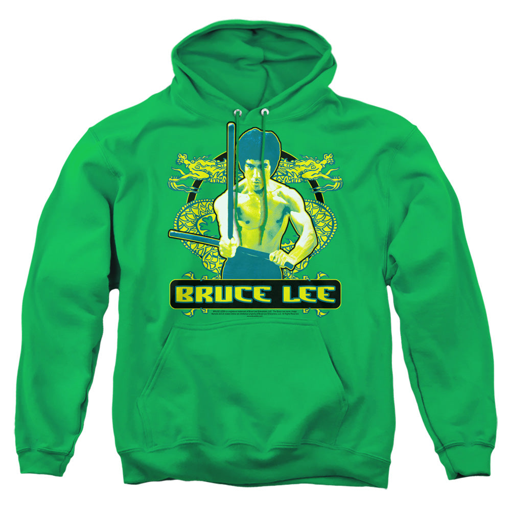 AN OFFCIALLY LICENSED BRUCE LEE DOUBLE DRAGONS ADULT UNISEX PULLOVER HOODIE KELLY GREEN