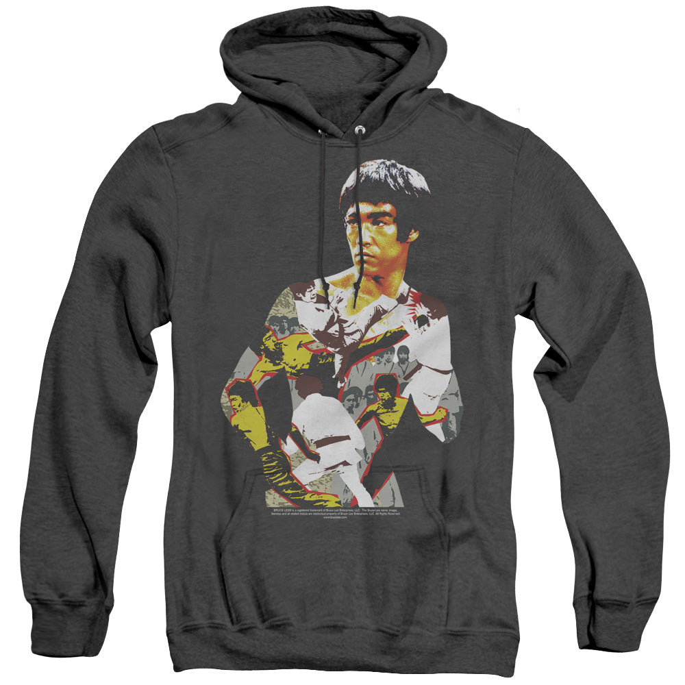 AN OFFCIALLY LICENSED BRUCE LEE BODY OF ACTION ADULT UNISEX HEATHER PULLOVER HOODIE BLACK