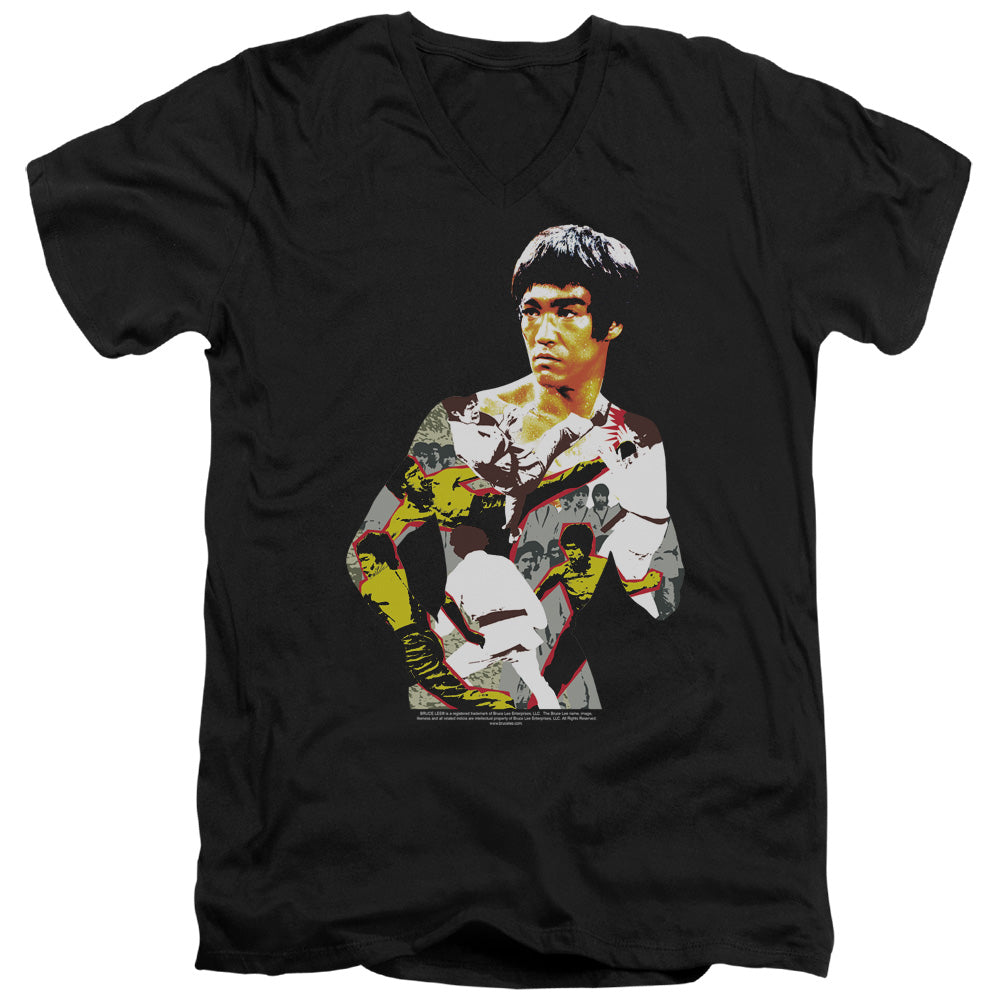 AN OFFCIALLY LICENSED BRUCE LEE BODY OF ACTION MEN'S V-NECK T-SHIRT BLACK
