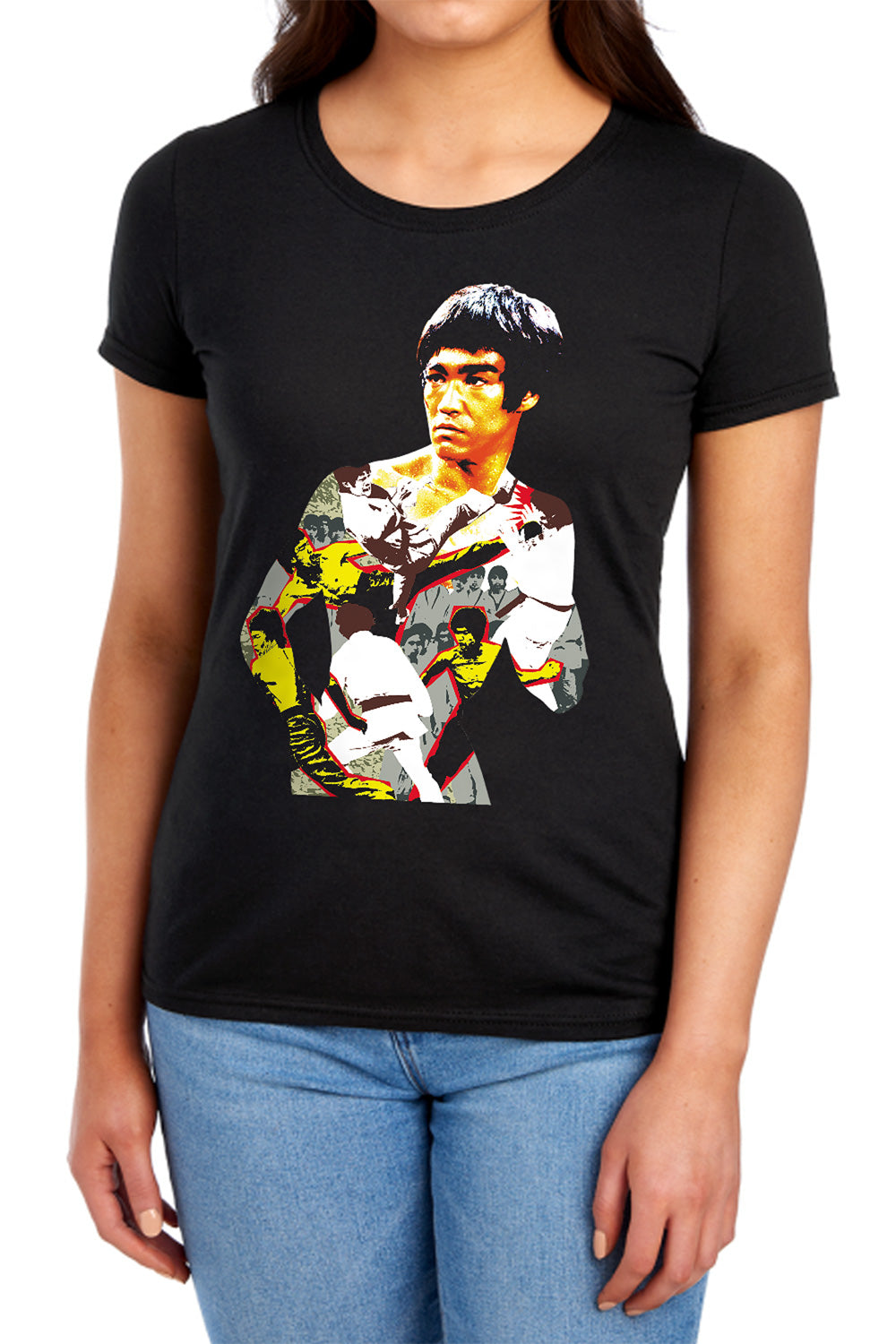 AN OFFCIALLY LICENSED BRUCE LEE BODY OF ACTION WOMEN'S REGULAR FIT T-SHIRT BLACK