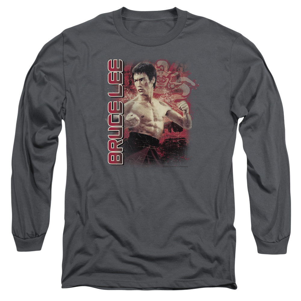 AN OFFCIALLY LICENSED BRUCE LEE FURY MEN'S LONG SLEEVE T-SHIRT CHARCOAL