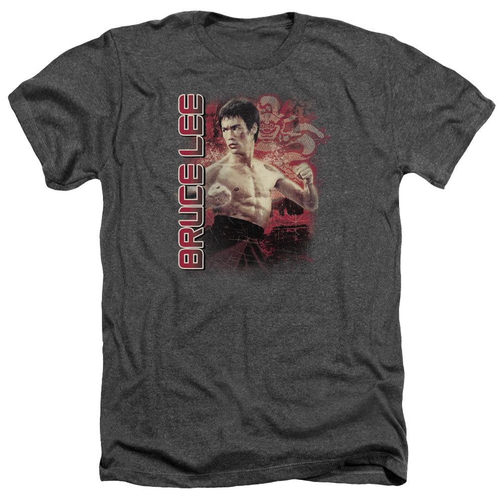 AN OFFCIALLY LICENSED BRUCE LEE FURY MEN'S HEATHER T-SHIRT CHARCOAL
