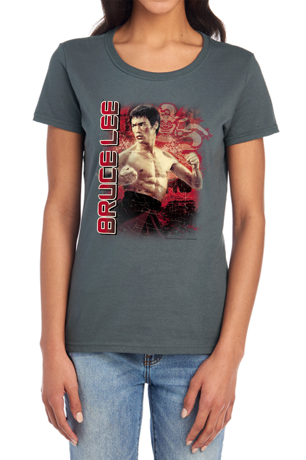 AN OFFCIALLY LICENSED BRUCE LEE FURY WOMEN'S REGULAR FIT T-SHIRT CHARCOAL