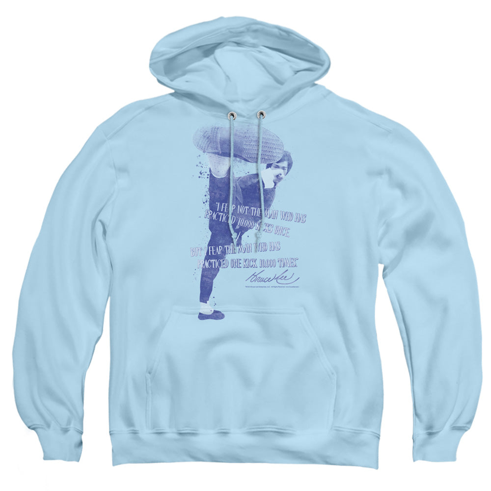 AN OFFCIALLY LICENSED BRUCE LEE 10,000 KICKS ADULT UNISEX PULLOVER HOODIE LIGHT BLUE