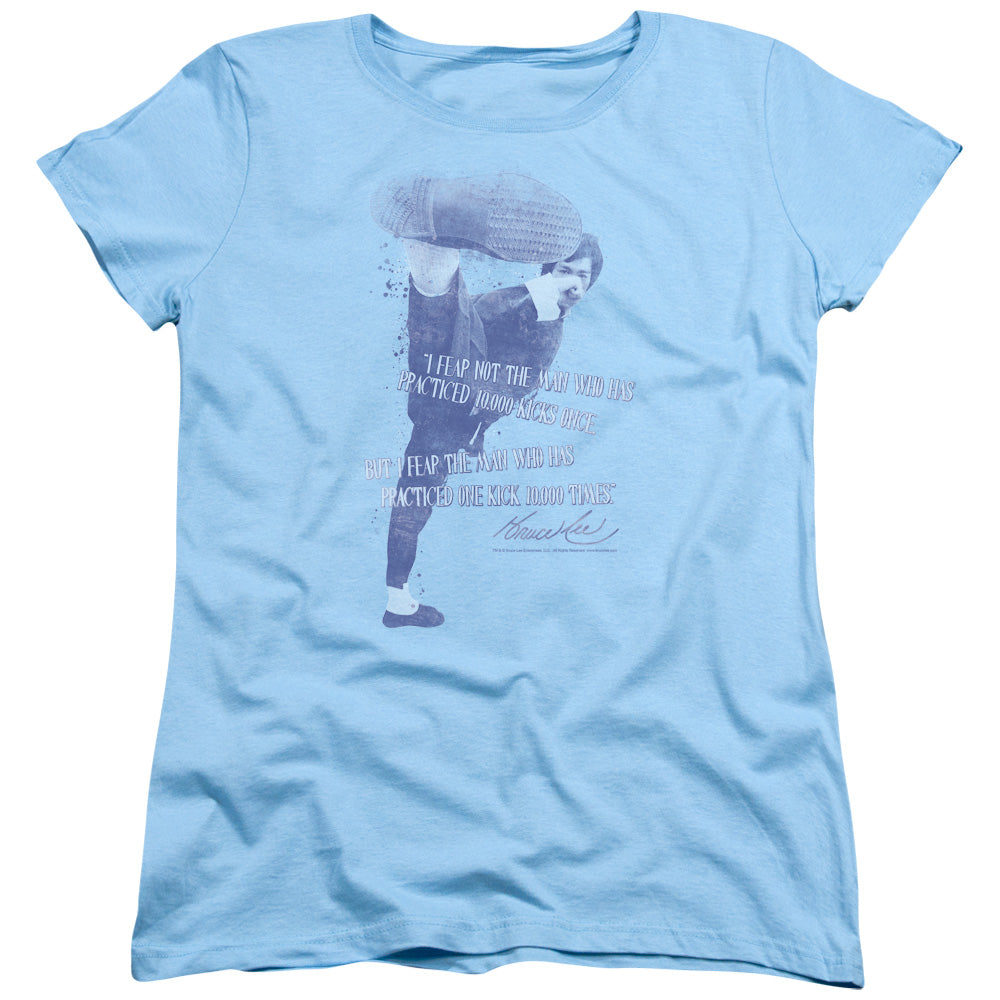 AN OFFCIALLY LICENSED BRUCE LEE 10,000 KICKS WOMEN'S REGULAR FIT T-SHIRT LIGHT BLUE