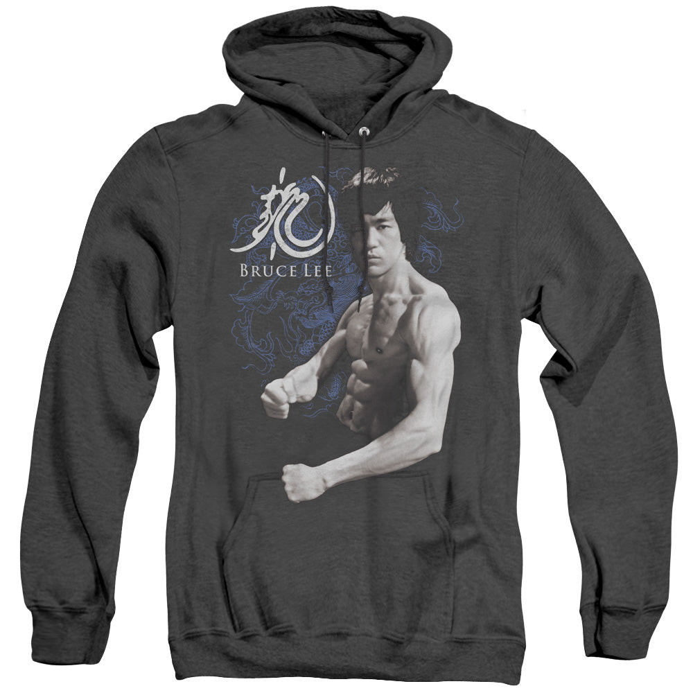 AN OFFCIALLY LICENSED BRUCE LEE DRAGON STANCE ADULT UNISEX HEATHER PULLOVER HOODIE BLACK