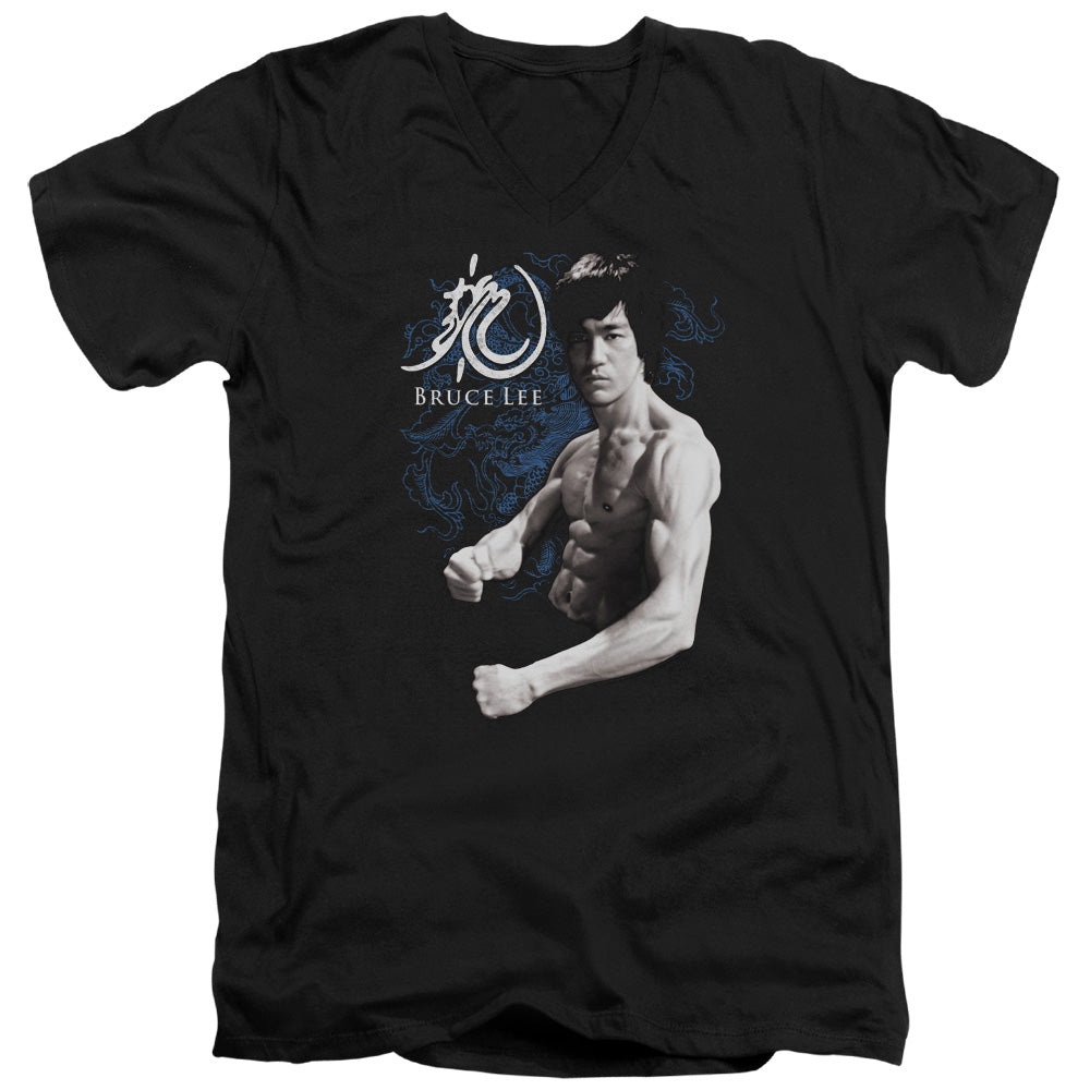 AN OFFCIALLY LICENSED BRUCE LEE DRAGON STANCE MEN'S V-NECK T-SHIRT BLACK