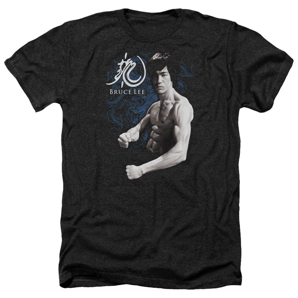 AN OFFCIALLY LICENSED BRUCE LEE DRAGON STANCE MEN'S HEATHER T-SHIRT CHARCOAL