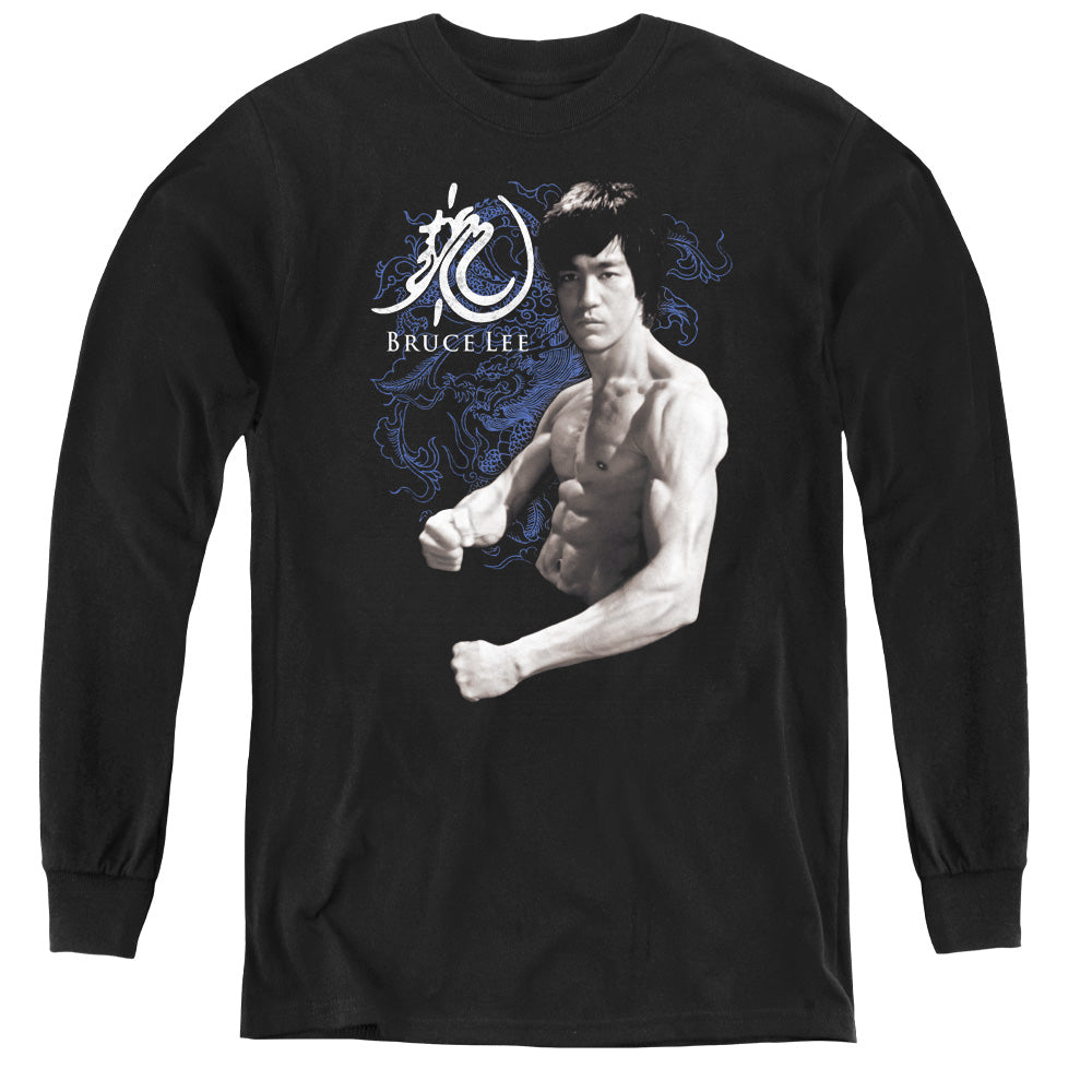 AN OFFCIALLY LICENSED BRUCE LEE DRAGON STANCE YOUTH LONG SLEEVE T-SHIRT BLACK