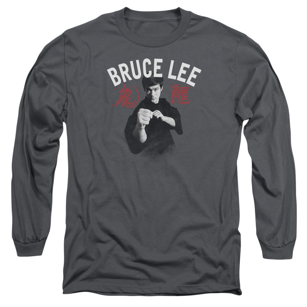 AN OFFCIALLY LICENSED BRUCE LEE READY MEN'S LONG SLEEVE T-SHIRT CHARCOAL
