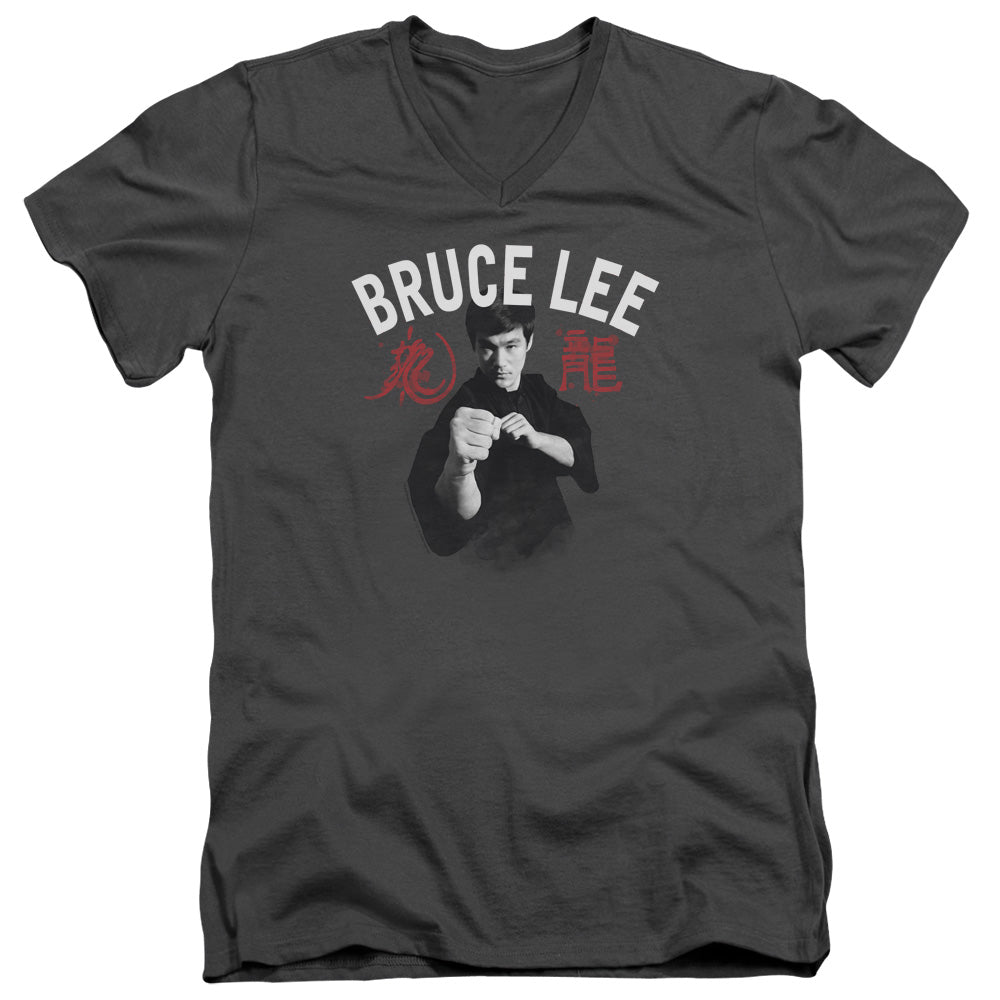 AN OFFCIALLY LICENSED BRUCE LEE READY MEN'S V-NECK T-SHIRT CHARCOAL