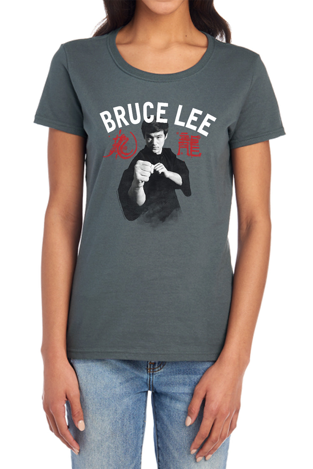 AN OFFCIALLY LICENSED BRUCE LEE READY WOMEN'S REGULAR FIT T-SHIRT CHARCOAL