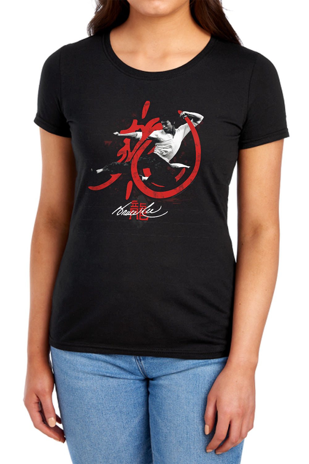 AN OFFCIALLY LICENSED BRUCE LEE HIGH FLYING WOMEN'S REGULAR FIT T-SHIRT BLACK