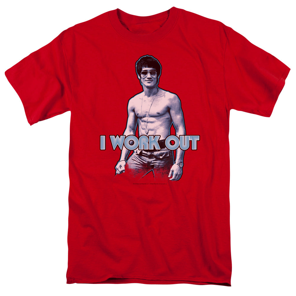 AN OFFCIALLY LICENSED BRUCE LEE LEE WORKS OUT MEN'S REGULAR FIT T-SHIRT RED