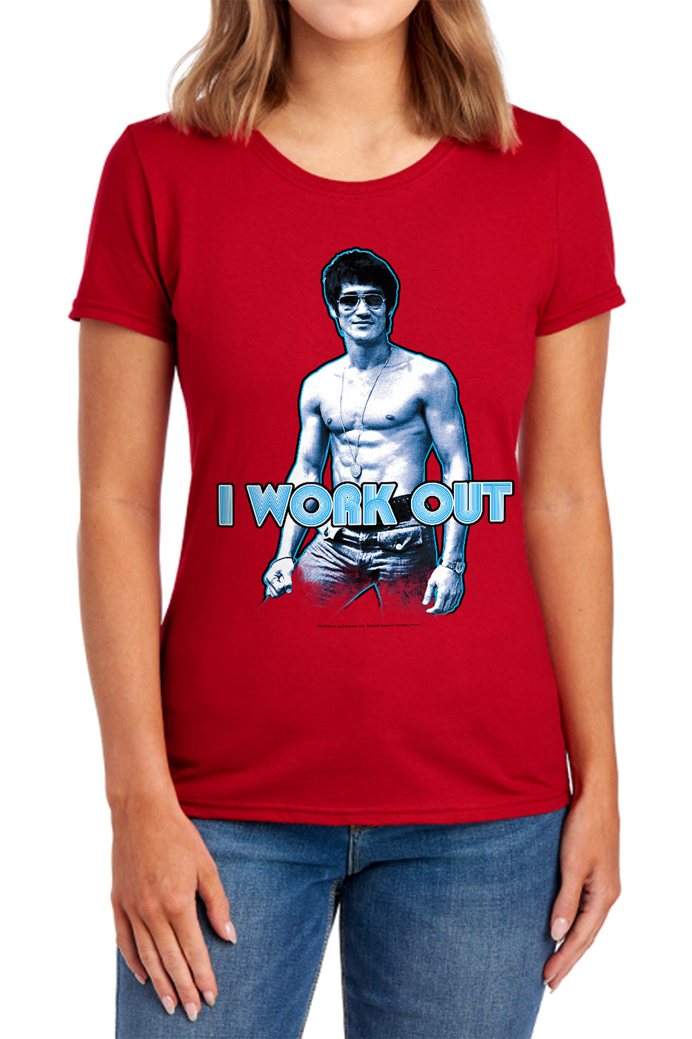 AN OFFCIALLY LICENSED BRUCE LEE LEE WORKS OUT WOMEN'S REGULAR FIT T-SHIRT RED