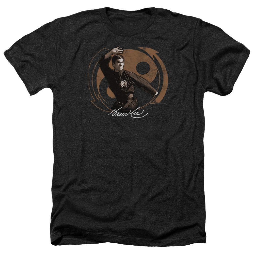 AN OFFCIALLY LICENSED BRUCE LEE JEET KUN DO POSE MEN'S HEATHER T-SHIRT CHARCOAL